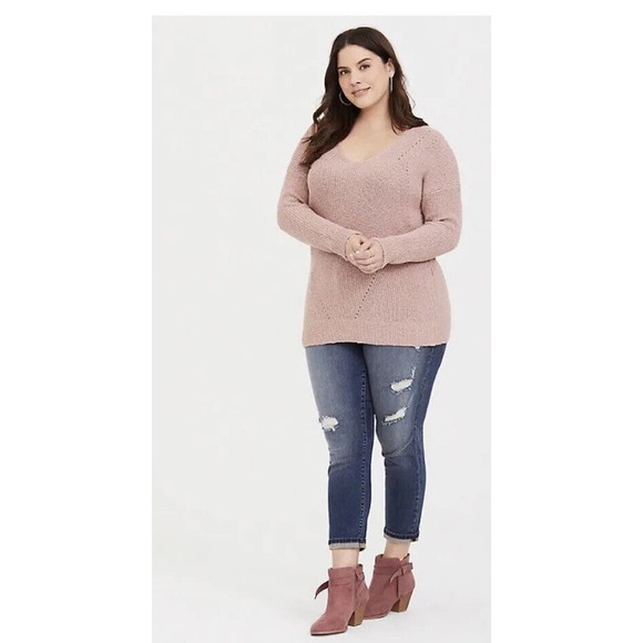 torrid Sweaters - Torrid Pullover Lattice Cross Back Tunic Pointelle Sweater‎ Blush Haute Pink 1X